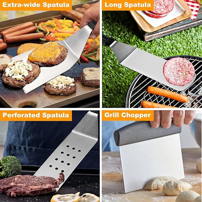 POLIGO 28PCS Griddle Accessories Kit, Flat Top Grill Accessories Set for Camp Chef, Grill Spatula Set with Enlarged Spatulas, Basting Cover, Scraper for Cooking Indoor or Outdoor Barbecue