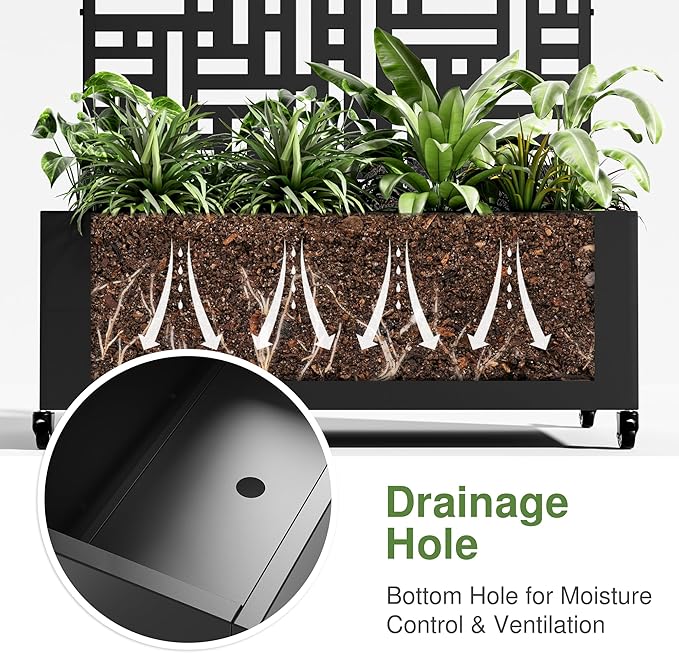 71"x47"x16" Metal Raised Garden Bed with Trellis, Trellis with Planter Box for Backyard Patio Balcony Climbing Plants, Black Helen