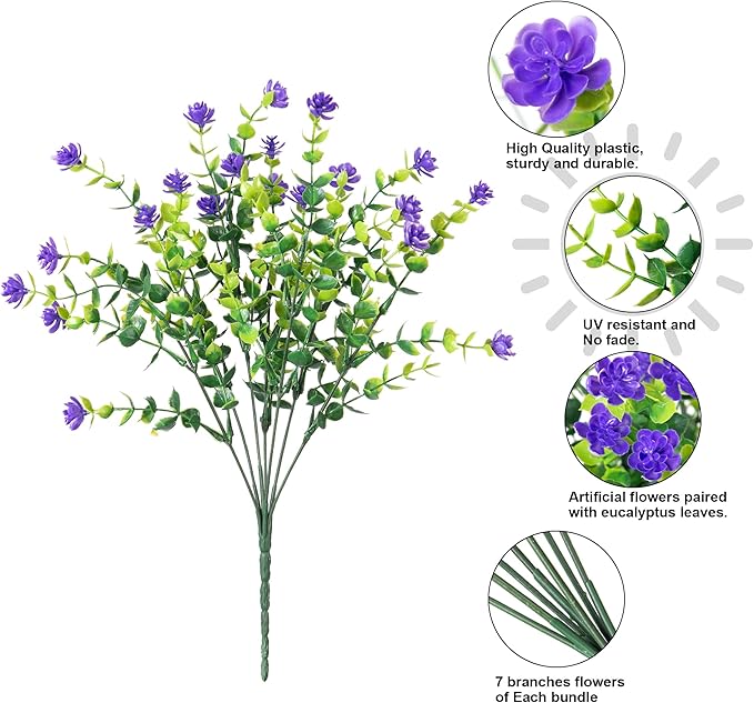 Ivydale Artificial Flowers Plants for Outdoors Decoration, 10 Bundles Fake Plastic Colorful Flowers with Ferns UV Resistant Faux Greenery Bushes Shrubs for Home Porch Patio Garden