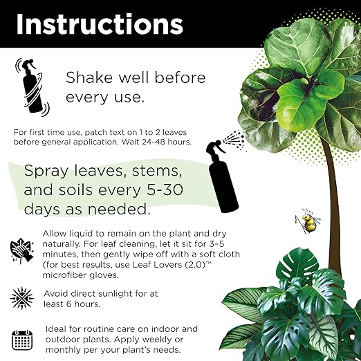 Big Leaf Energy (16 FL OZ) Organic Neem Oil Spray for Plants + Essential Oils : Ready to Use Plant Wash for Indoor Houseplants & Outdoor Gardens, Natural Leaf Shine