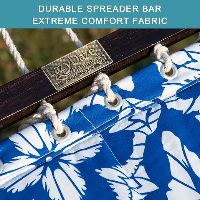 Lazy Daze Quilted Fabric Hammock with Spreader Bar, 2 Person Double Hammock for Outside Patio Poolside Backyard Beach, 450lbs Capacity, QF48