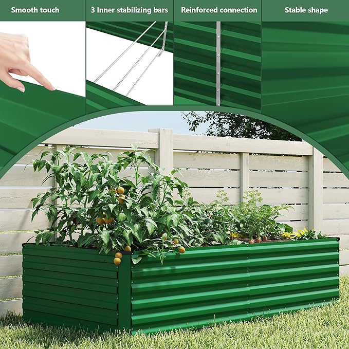 FOOWIN 2pcs 8x4x2ft Galvanized Raised Garden Bed, Planter Raised Garden Boxes Outdoor, Large Metal Raised Beds for Gardening, Garden Bed for Vegetables, Flowers, Herb,478 Gallon Capacity, Green