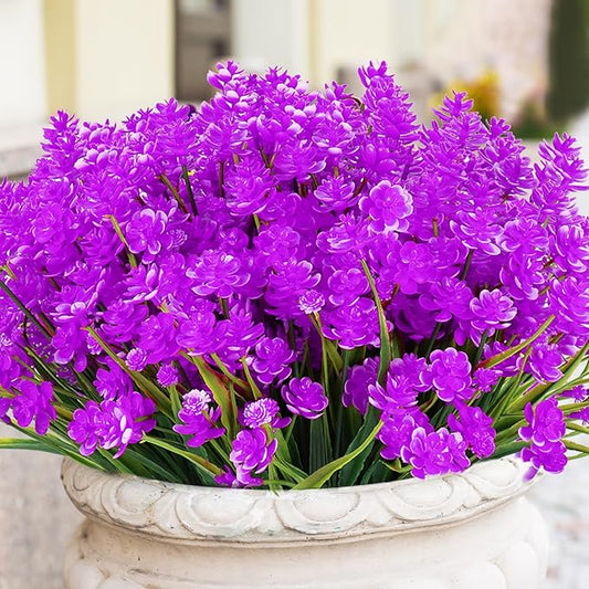 Artificial Fake Flowers, 16 Bundles Outdoor UV Resistant Greenery Shrubs Plants Indoor Outside Hanging Planter Home Garden Decorating (Magenta-Daffodil)