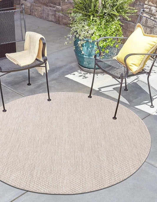 Unique Loom Outdoor Solid Collection Area Rug (5' 3" Round Beige/Ivory)