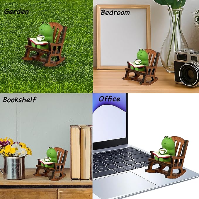 Miniature Frog Figurines, Cute Frog Desk Accessories for Desk Decor, Funny Gifts for Garden Decor, Mini Resin Animal Garden Statues (Green)