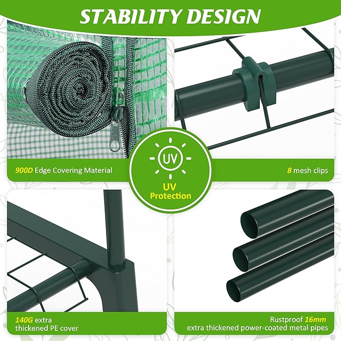 4-Tier Mini Greenhouse Indoor Outdoor with Shelves, Portable Small Green House for Plants with Durable PE Cover & Zipper Door for Seed Starting, Balcony, Patio Garden