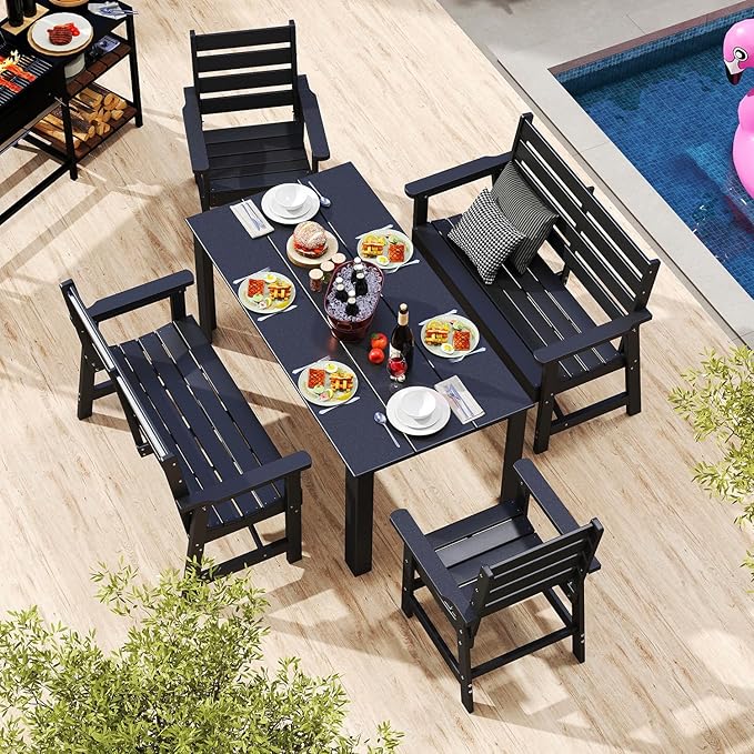 GREENVINES Outdoor Bench | 51.5’’ | HDPE | Garden Benches | Weatherproof | for Outdoors Patio Park Porch Outside Backyard | 2-Person | Black