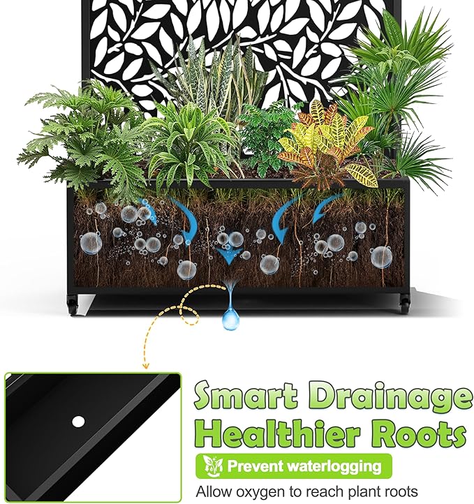 15.7"×70.9"×35.4" Metal Raised Garden Bed with Trellis and Wheels - Tall Trellis Planter Box for Climbing Plants, Vegetables & Vines - Outdoor Privacy Planters for Patio (Black)