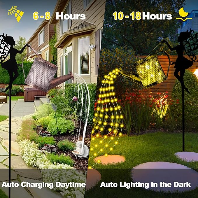 Solar Watering Can Lights Outdoor Decor, Metal Solar Fairy Light IP65 Waterproof, Hanging Garden Backyard Decor Lights Outside Patio Lawn, Gifts for Mom Grandma Women Birthday (Warm White)