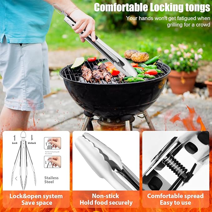 31pcs BBQ Grill Accessories Set for Men Dad, Heavy Duty Grilling Tools Gifts for Fathers Day, Stainless Steel BBQ Utensils Kit with Mats, Grill Brush in Carrying Bag Brown