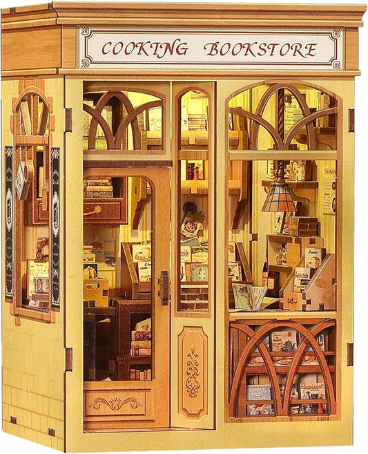CUTEBEE Book Nook Kit - DIY Miniature House Dollhouse Kit for Adults and Teens, Booknook Tiny House Bookshelf Decor 3D Wooden Puzzle, Gifts for Family, Friends (Cooking Bookstore)