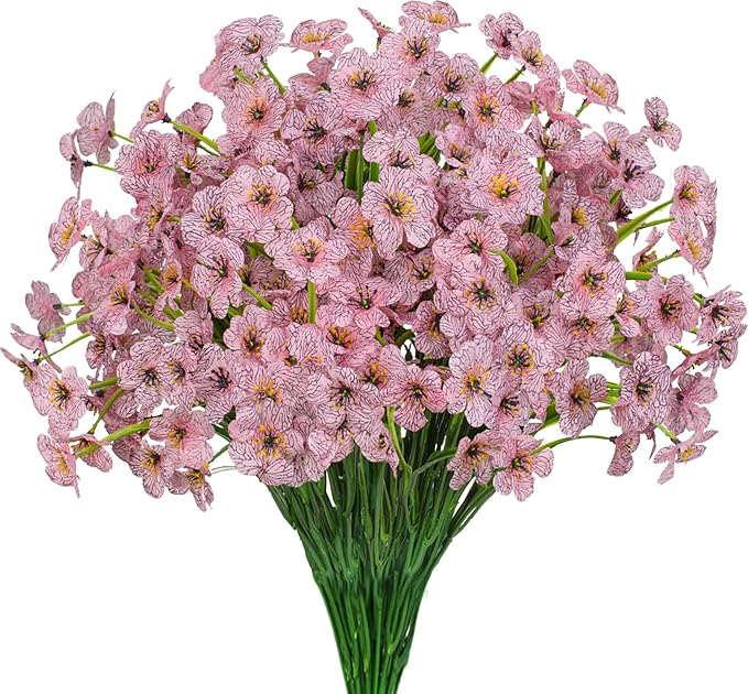 15 Bundles Artificial Flowers UV Resistant Outdoor Plants No Fade Faux Plastic Shrubs Fake Silk Flowers Window Box Garden Porch Home Decoration(Pink)