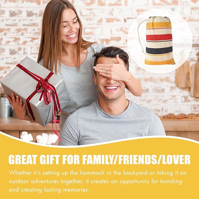 HappyPicnic Double Hammock with 9.8FT2 Rope, Portable 2 Persons Hammock with Carrying Bag- Patio Hammocks Hanging Camping Bed for Patio, Backyard, Porch, Outdoor and Indoor Use