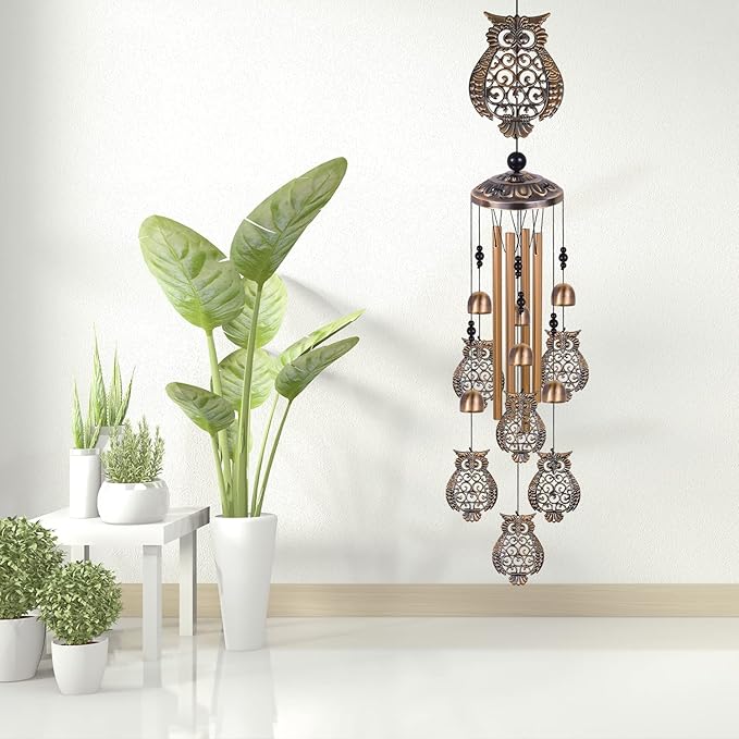 Bronze Owls Wind Chimes - Garden, Home & Patio, Balconies, Room, Indoor, Outdoor Decoration, Owl Windchimes Decor, Large Windchime, Outdoor Wind Catcher, Memorial Wind Bells Gifts for Mom & Women
