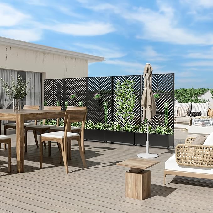 Casaphoria Metal Raised Garden Bed with Trellis and Wheels, 72"x35"x16" Planter Box for Climbing Plants, Vegetables & Vines, Features Drainage Holes and Privacy Screen (Black-Parallel)