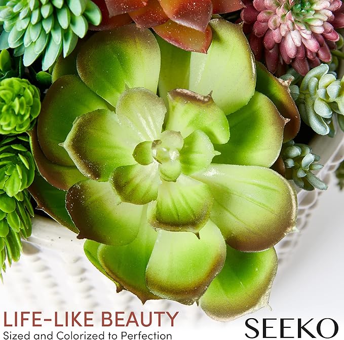 SEEKO Succulents Artificial Succulent - 14pc Assorted Premium Faux Fake Succulents with Realistic Texture