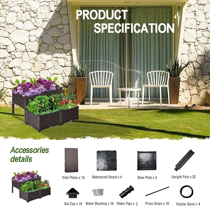 Raised Garden Bed with Legs, Elevated Plastic Planter Box for Outdoor Plants, Flowers, Vegetables and Herbs