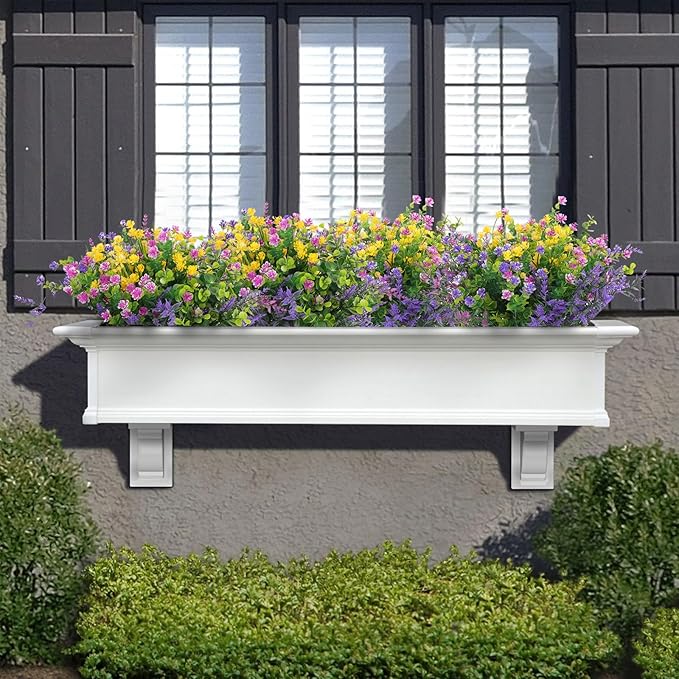 Hananona 12 Pcs Artificial Flowers Outdoor, Faux Artificial Plants UV Resistant Plastic Flower Bulk for Hanging Planter Porch Window Home Wedding Fall Summer Decor (12, Multiple Color)