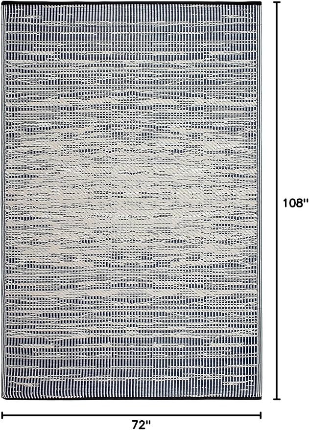 Fab Habitat Outdoor Rug - Waterproof, Fade Resistant, Crease-Free - Premium Recycled Plastic - Distressed Abstract Stripes - Large Patio, Deck, Sunroom, Camping, RV - Brooklyn - Blue - 6 x 9 ft