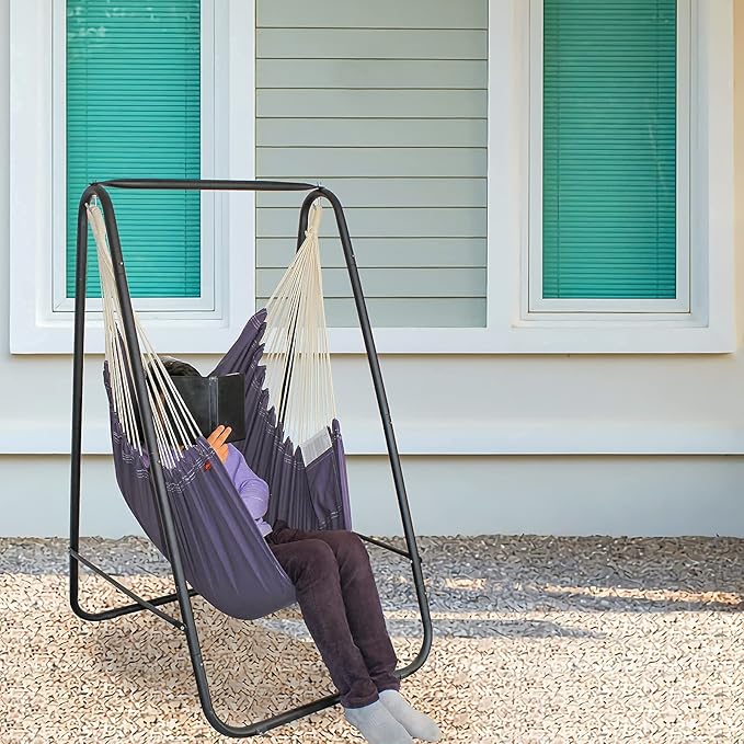 YUCAN Hammock Chair Stand with Hanging Swing Chair Included,Weather Resistant and Saving Space Stand Max 450 Lbs, Quality Cotton Weave Wrap Whole,Suitable for Indoor Outdoor Patio Yard（Grey） Patented