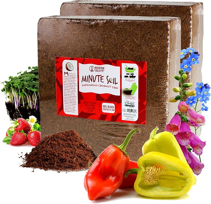Minute Soil Bulk Coconut Coir Block 2-Pack – OMRI Listed for Organic Use – Compressed Growing Medium Expands with Water – Indoor & Outdoor Gardening Soil Alternative