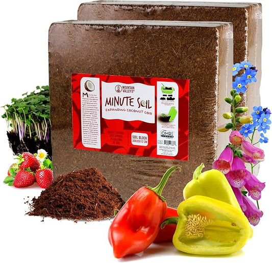 Minute Soil Bulk Coconut Coir Block 2-Pack – OMRI Listed for Organic Use – Compressed Growing Medium Expands with Water – Indoor & Outdoor Gardening Soil Alternative