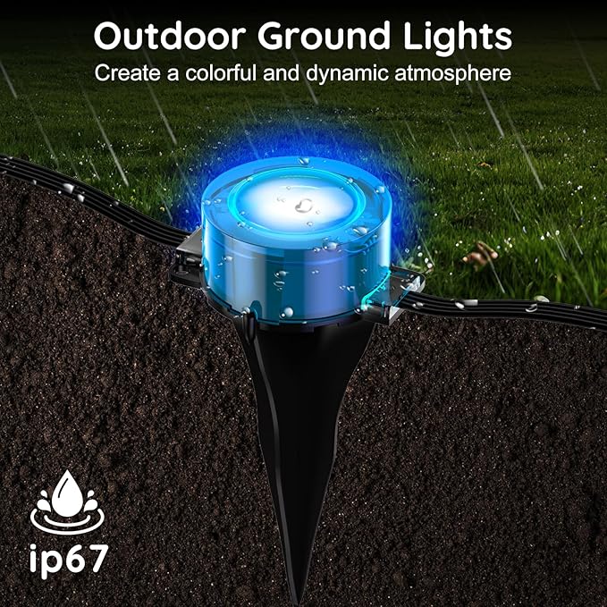 RGB Outdoor Ground Lights, 200Ft Color Changing Pathway Lights with Remote & App Control, Waterproof Walkway Lighting, Wired for Garden Yard Lawn Patio Best for Holiday Party (200FT)