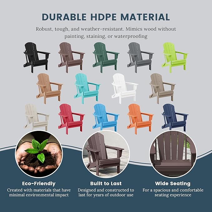 Westin Outdoors Laguna WO Home Furniture Adirondack Chair 4 PC Set Classic Outdoor Patio Folding Chair for Bon Fire Pit Lawn Backyard Beach Plastic Weather-Resistant (Dark Brown)