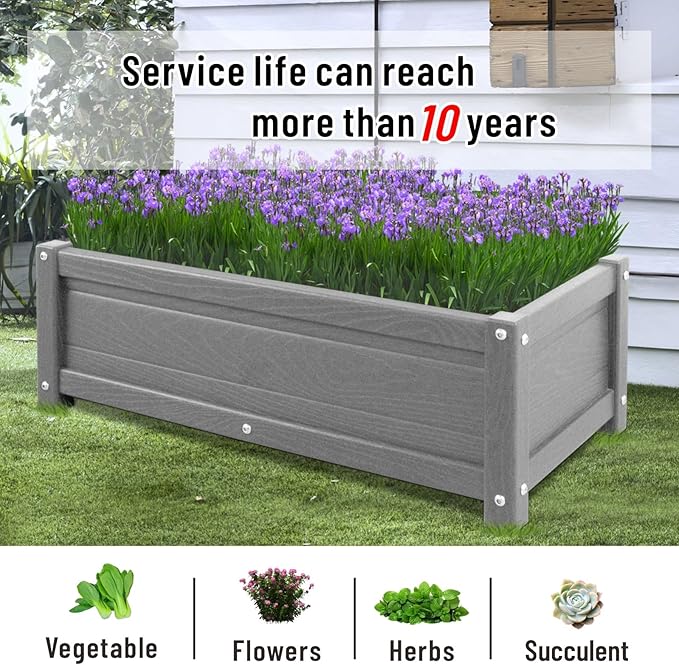 HDPE Raised Garden Beds Outdoor,Rot-Resistant and Non-Cracking,Outdoor Planter Boxes Rectangle with Drainage Holes for Yard,Lawn Gray