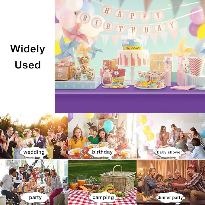 6 Pack Purple Tablecloth, Rectangular Plastic Table Cloths for Parties Disposable, 54x108 in Waterproof Tablecloth for Birthday Party Baby Shower Picnic Valentines