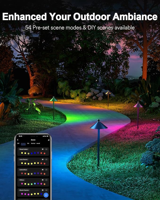 Lumary Smart Low Voltage Pathway Lights, 4 Pack Landscape Path Lights with RGBAI Color Changing, IP65 Waterproof Outdoor Lighting for Yard Driveway, App/Voice/Remote Control, Black