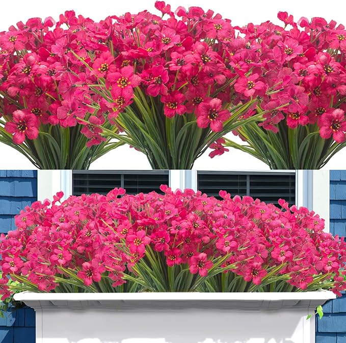 20 Bundles Artificial Flowers, Outdoor Indoor UV Resistant Fake Flowers No Fade Faux Plastic Plants Garden Porch Window Box Decoration