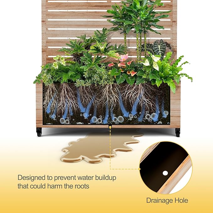 Raised Garden Bed with Trellis and Wheels,73"x35"x16" Metal Raised Garden Bed,Acacia Finish Metal Planter with Climbing Trellis for Vines & Vegetables