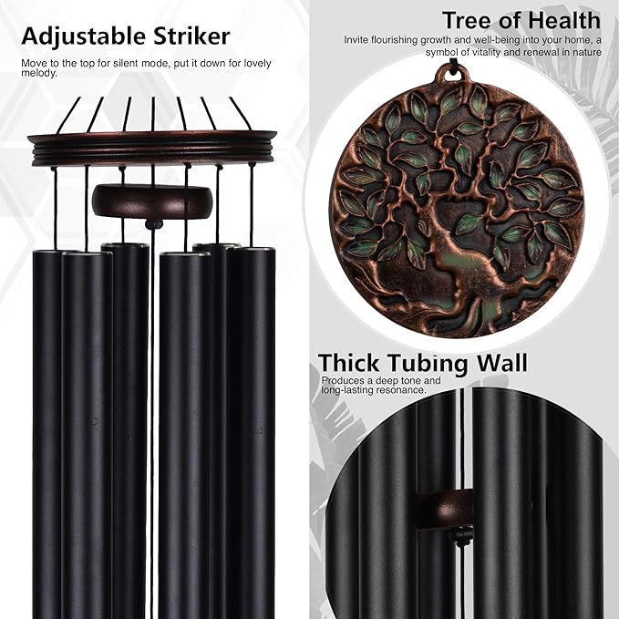 Vanquer Large Wind Chimes for Outside Deep Tone - 46'' Wind Chimes Outdoor Clearance, Memorial Windchimes, Sympathy Gift, Outdoor Décor, Patio, Home Décor, Vintage Black (46" Tree of Life)