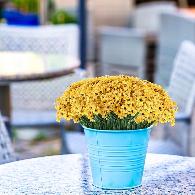 22 Bunches of Outdoor Artificial Flowers, UV Resistant Fake Flowers Artificial Silk Flowers with Plastic Plants for Indoor Outdoor Front Porch Hanging Planter Decoration (22, Yellow)