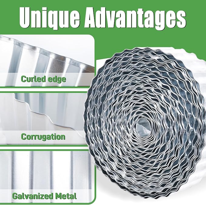 Metal Corrugated Garden Edging, 6" x 50Ft Landscape Edging Border for Garden and Flower Bed, Garden Edging Border for Landscaping, Lawn and Yard, Silvery