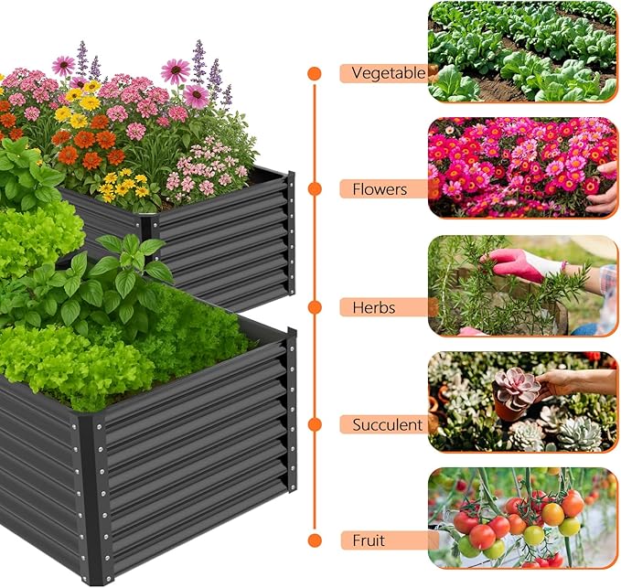 VINGLI 6x3x2ft Raised Garden Bed, Large Planter Garden Boxes Outdoor, Planter Raised Beds Kit for Gardening for Vegetables, Flowers, Herbs (Black)