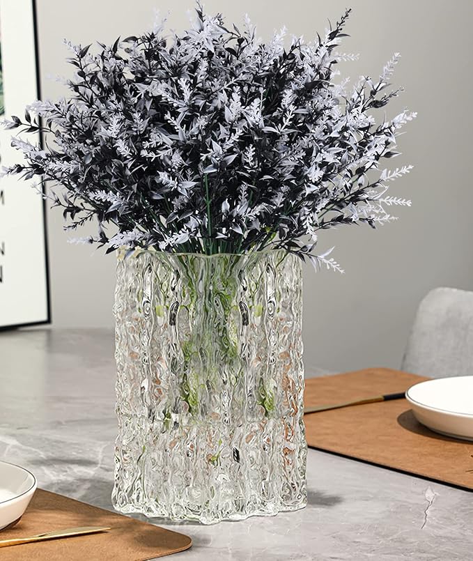 RECUTMS Black Flower,Black Fake Plants Decor,20 Bundles Artificial Flowers Fake Outdoor Plants Faux UV Resistant Lavender Flower Plastic Shrubs Indoor Outside Hanging Decorations (Black+White)