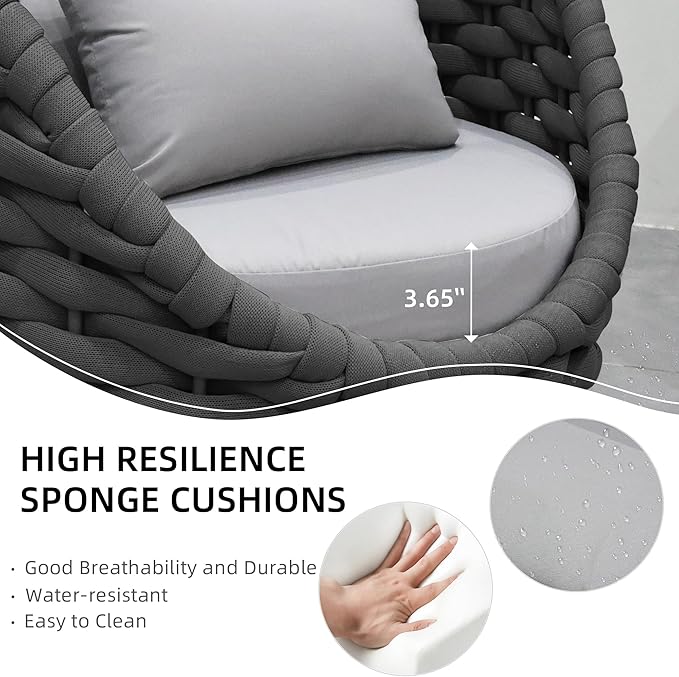 TWT Patio Furniture Sofa Set 4 Pieces Aluminum Outdoor Furniture w/27.8in Coffee Table,Patio Conversation Set with Dark Grey Textilene Rope Grey Cushions for Sunroom Backyard Poolside Indoor