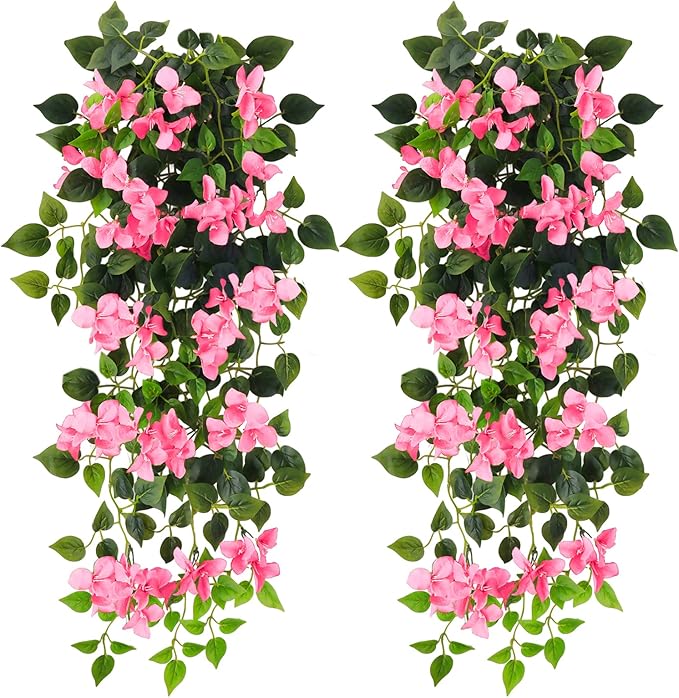 Artificial Hanging Flowers Bougainvillea, UV Resistant Fake Plastic Faux Flower Fabric Vine for Indoor Outdoor Garden Porch Eave Wedding Wall Décor