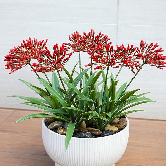 Artificial Flowers for Outdoors 18.9 in Large Fake Plants Outdoor Red Flower Agapanthus Spring Summer Decoration Outside for Front Porch Garden Window Box Decortion