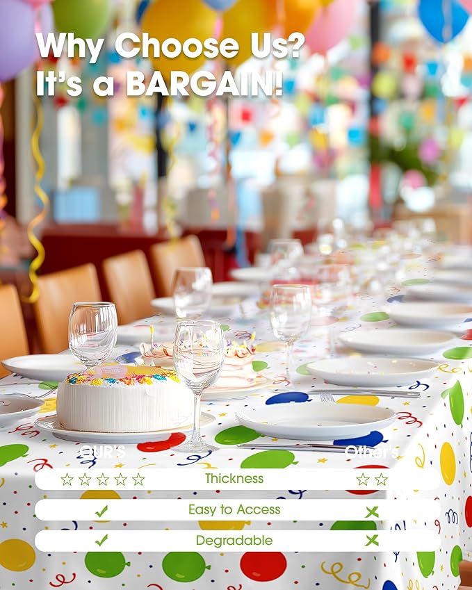 Pureegg Plastic Table Cloth Disposable 8 Pack, 54 x 108 Inch TableCloths, Picnic, Happy Birthday Decorations for Girls Boys, Baby Shower Party, Rectangle, Plastic Cover, Leakproof & Sturdy, Birthday