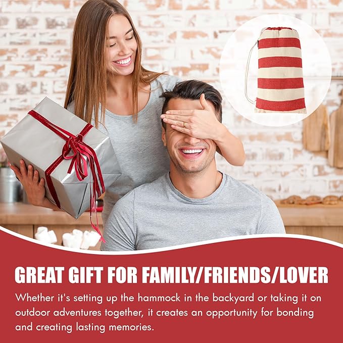 Brazilian Double Hammock 2 Person with Tree Straps, Cotton Hammock with Carrying Bag - Woven Hammock for Patio, Backyard, Porch, Outdoor and Indoor Use - Soft Cotton Fabric Hammocks