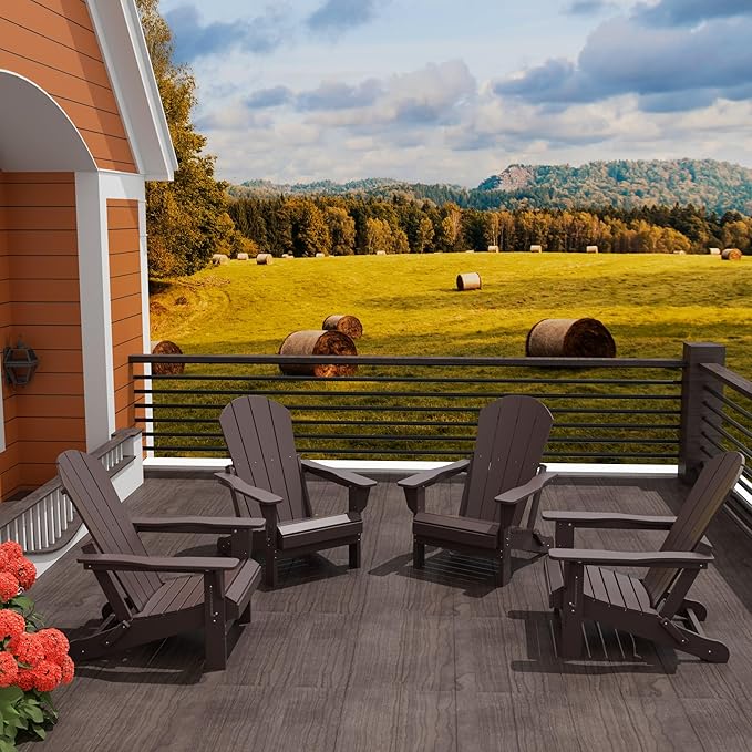 Westin Outdoors Laguna WO Home Furniture Adirondack Chair 4 PC Set Classic Outdoor Patio Folding Chair for Bon Fire Pit Lawn Backyard Beach Plastic Weather-Resistant (Dark Brown)
