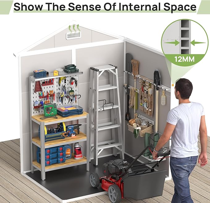 Resin Outdoor Storage Shed with Floor, 6x4.5 FT Plastic Garden Shed, Lockable Door & Window, Waterproof Tool Shed for Bike, Garbage Can, Lawn Mower, Patio Furniture Bedge