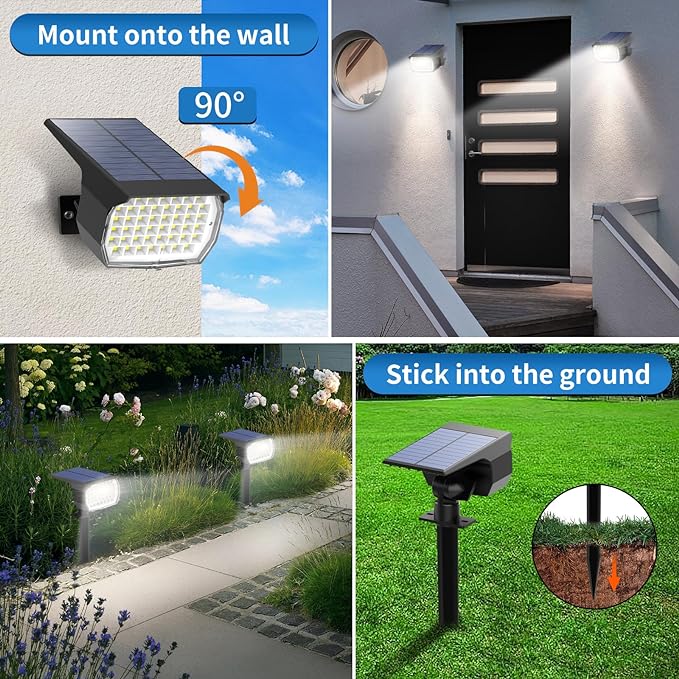 Solar Spot Lights Outdoor 10 Pack, [46 LED/3 Modes] Solar Landscape Spotlights Waterproof, 2-in-1 Auto On/Off Solar Powered Lights for Outside Yard Garden Wall Pathway(Cool White)