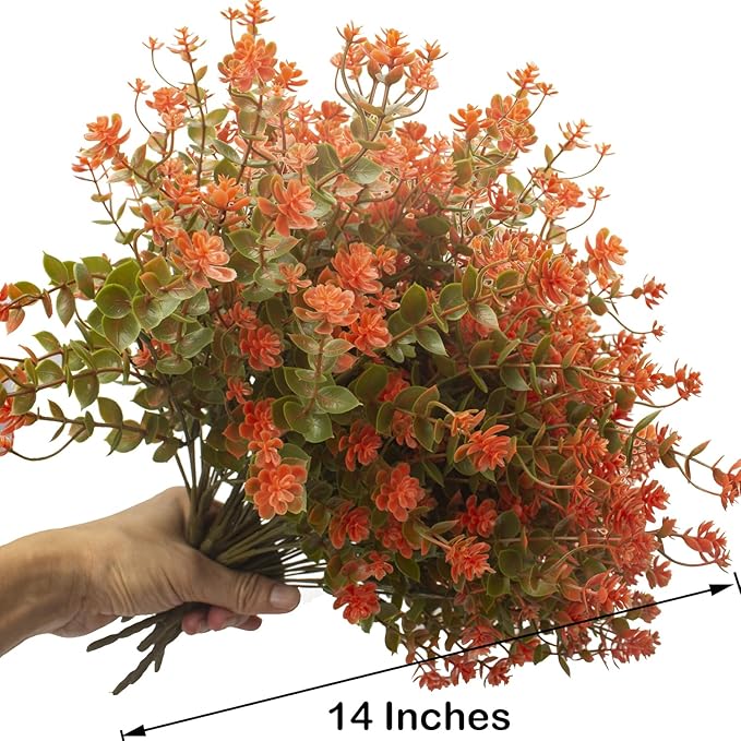 12 Bundles Artificial Fall Flowers for Outdoors, Artificial Plants UV Resistant Fall Fake Mums Plants for Outside Halloween Christmas Porch Decoration ecorations (Fall Red)