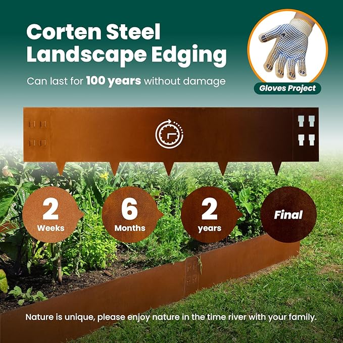 Corten Steel Landscape Edging Metal Garden Edging 40 Inch Strips Landscaping Steel 10 Inch Depth Garden Border Rusted Edge Flower Bed for Lawn Yard Outdoor Plant 6 pcs by GZGNEEVL