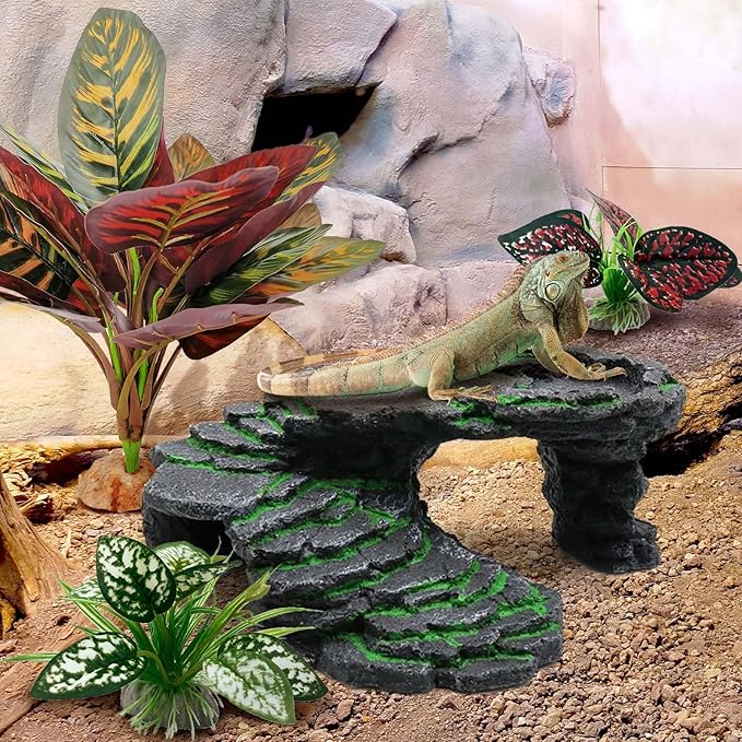 Reptile Artificial Plants, Terrarium Plants Decorations Supplies, Aquarium Fish Tank Plant, Amphibian Habitat Hideout Tank Accessories(L Set-3pcs/D)