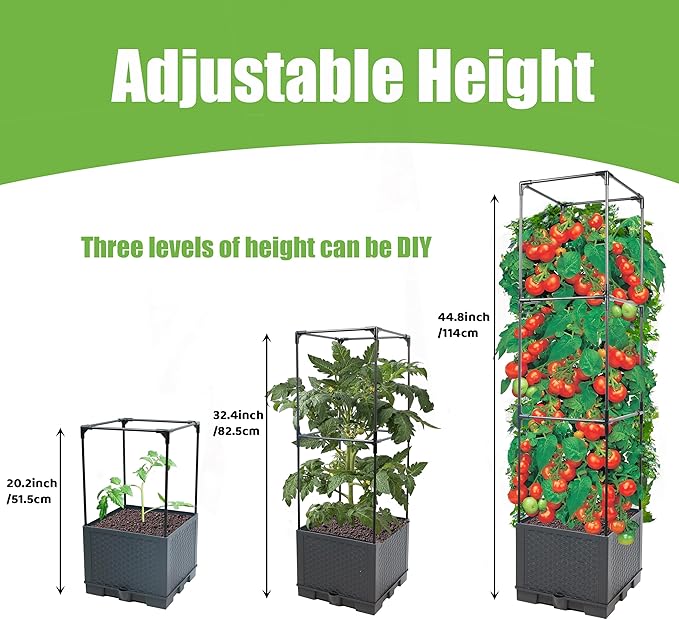 Sunnyglade 2 Pcs Raised Garden Bed Planter Box with Trellis, 44” Tomato Trellis Planter for Various Vine Climbing Plants Vegetables Detachable Frame for Outdoor Indoor Terrace